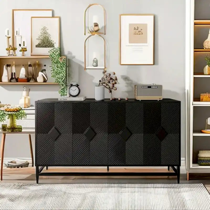 Minimalist Glass Door Sideboard Cabinet with Metal Legs