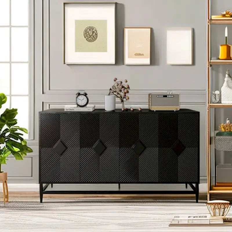 Minimalist Glass Door Sideboard Cabinet with Metal Legs