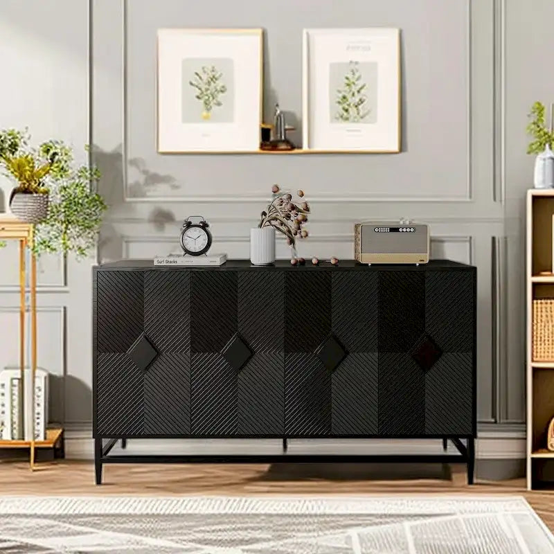 Minimalist Glass Door Sideboard Cabinet with Metal Legs