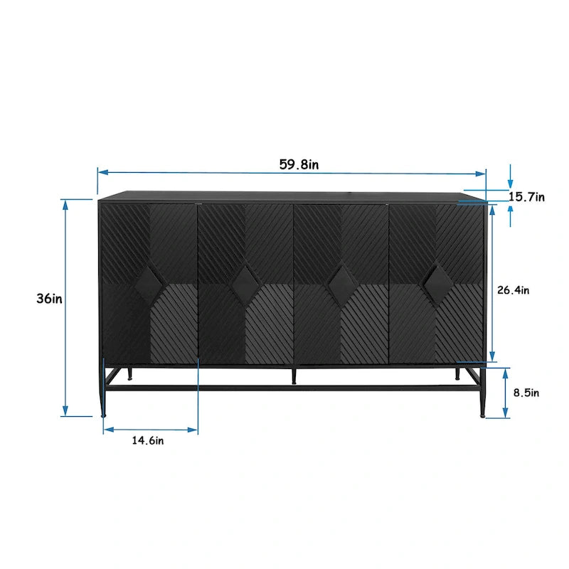 Minimalist Glass Door Sideboard Cabinet with Metal Legs
