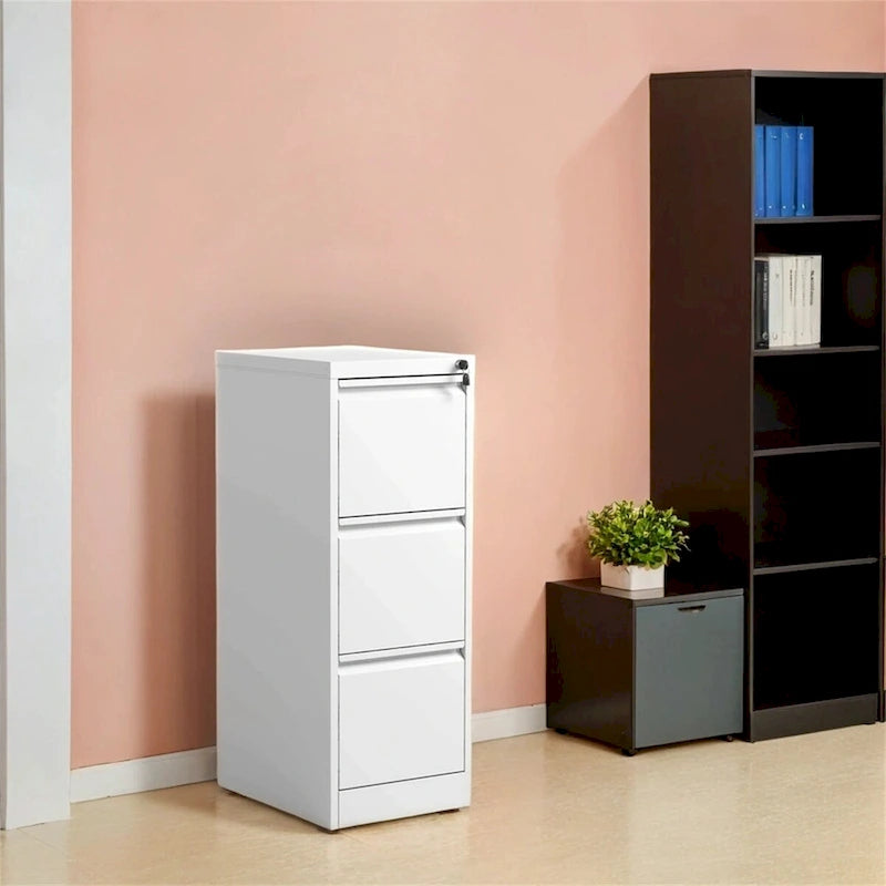 3-Drawer Steel Vertical File Cabinet with Lock & Full-Extension Drawers