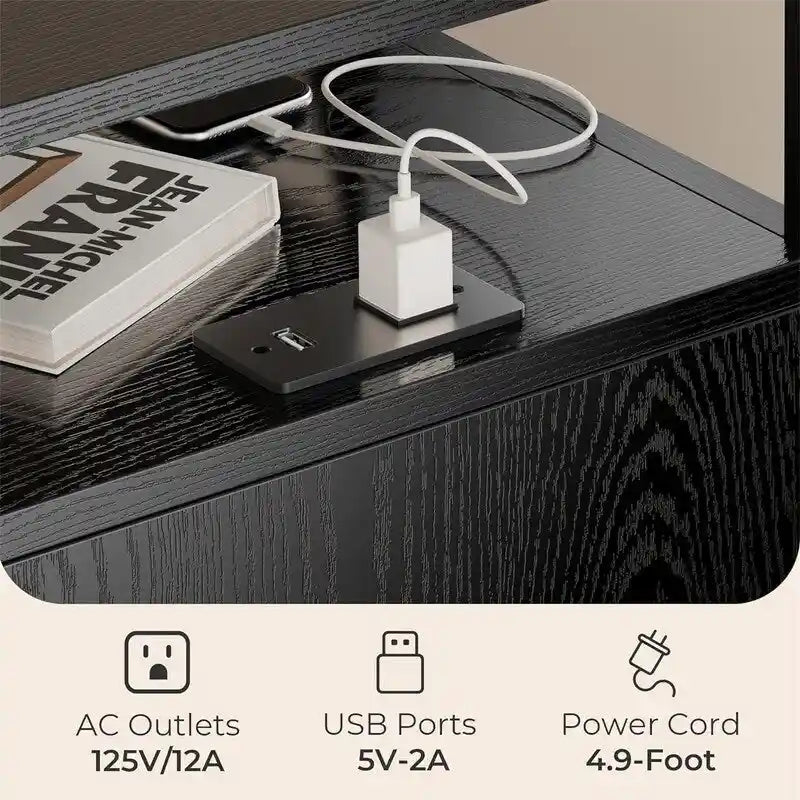 2-Drawer Rolling File Cabinet with Lock & Built-In Charging Station