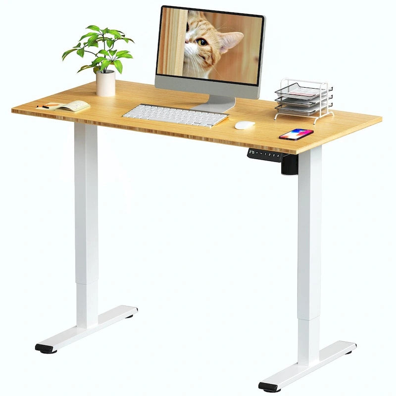 Electric Height-Adjustable Standing Desk with 100% Bamboo Top & Memory Controller