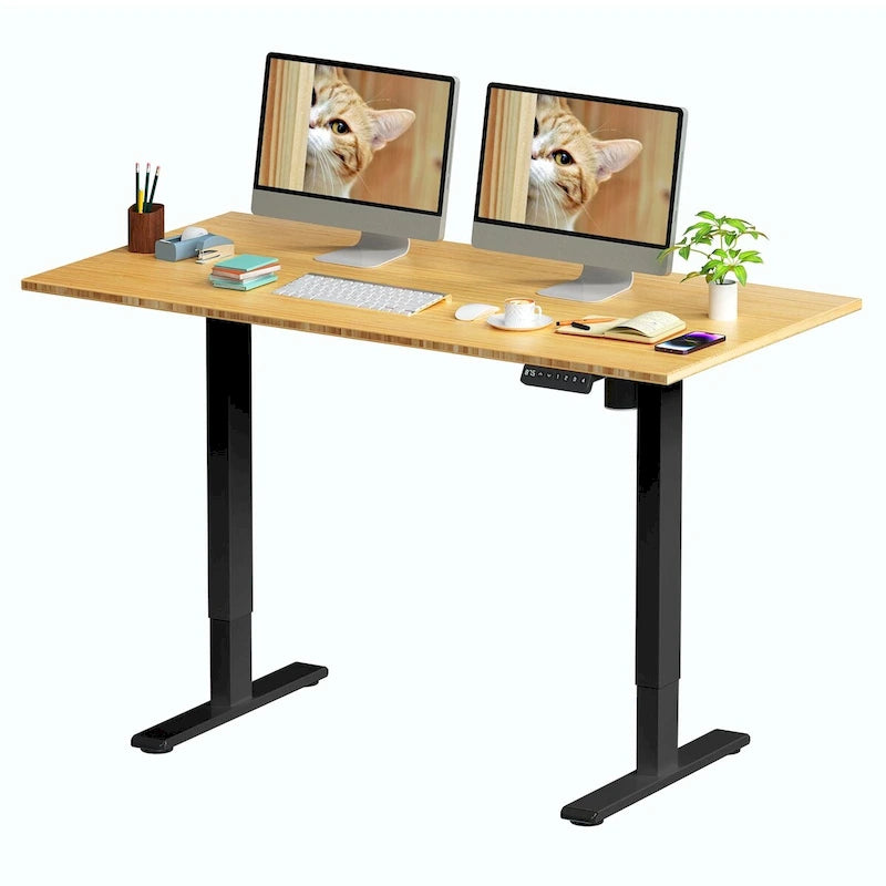 Electric Height-Adjustable Standing Desk with 100% Bamboo Top & Memory Controller