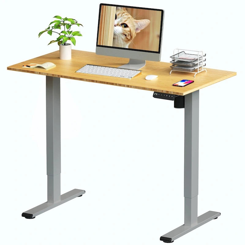 Electric Height-Adjustable Standing Desk with 100% Bamboo Top & Memory Controller