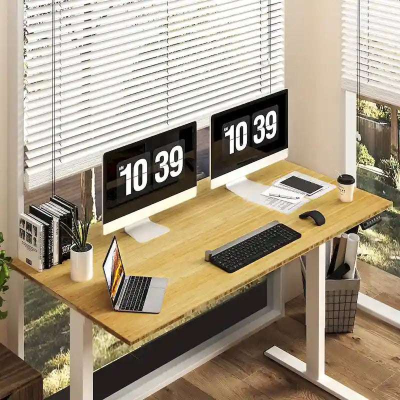 Electric Height-Adjustable Standing Desk with 100% Bamboo Top & Memory Controller
