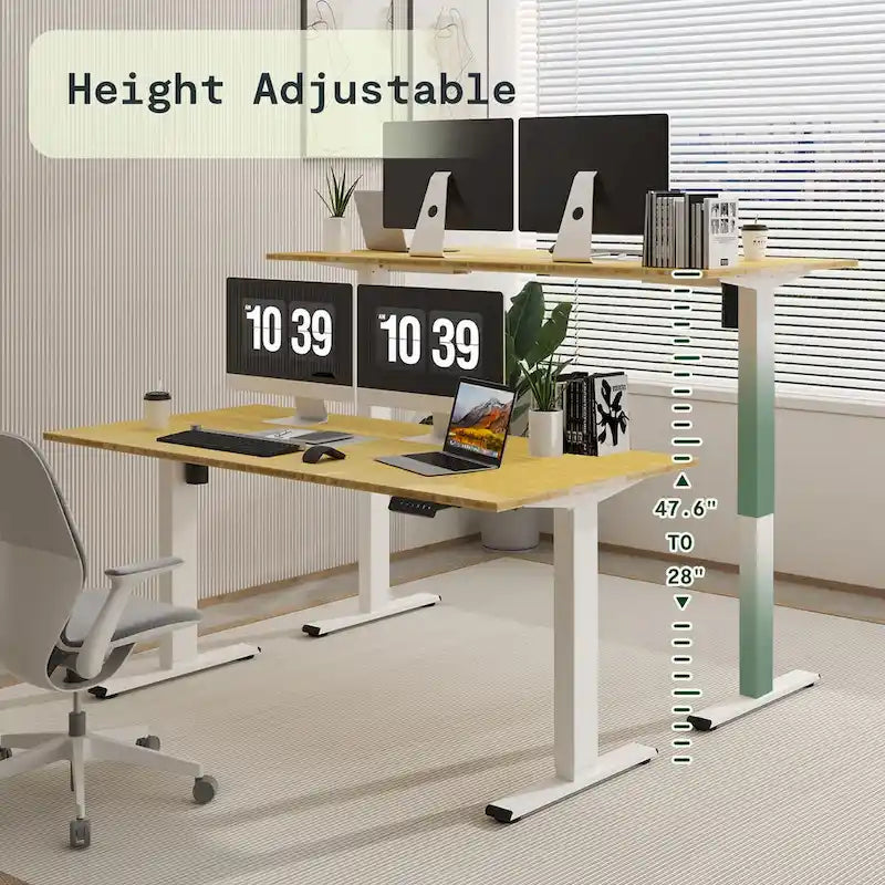 Electric Height-Adjustable Standing Desk with 100% Bamboo Top & Memory Controller