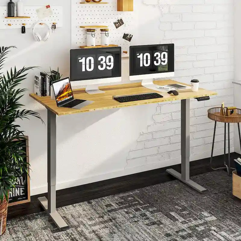 Electric Height-Adjustable Standing Desk with 100% Bamboo Top & Memory Controller