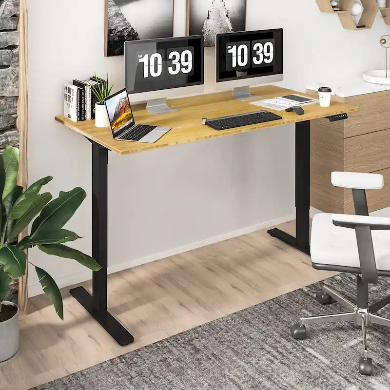 Electric Height-Adjustable Standing Desk with 100% Bamboo Top & Memory Controller