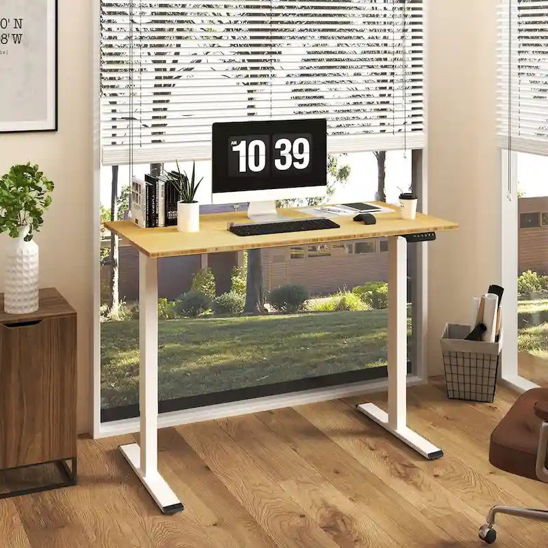 Electric Height-Adjustable Standing Desk with 100% Bamboo Top & Memory Controller