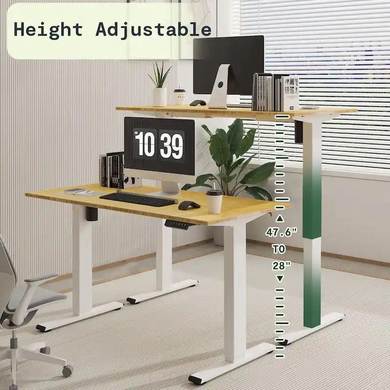 Electric Height-Adjustable Standing Desk with 100% Bamboo Top & Memory Controller