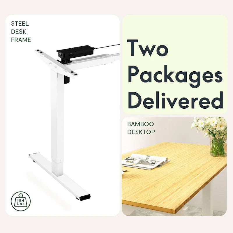 Electric Height-Adjustable Standing Desk with 100% Bamboo Top & Memory Controller