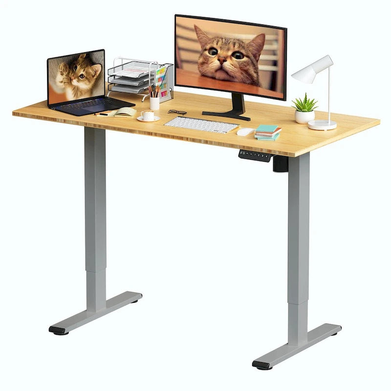 Electric Height-Adjustable Standing Desk with 100% Bamboo Top & Memory Controller