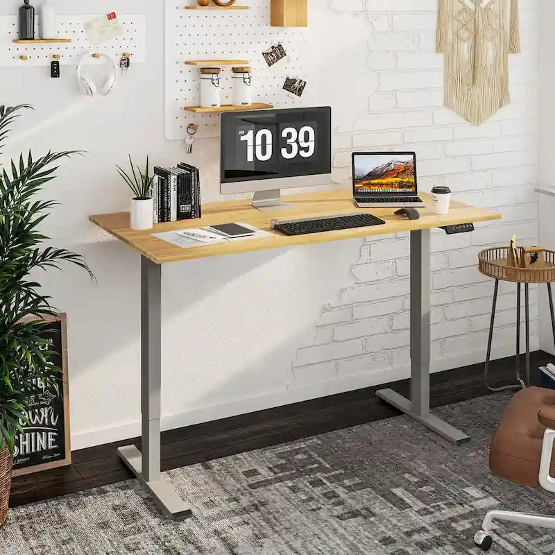 Electric Height-Adjustable Standing Desk with 100% Bamboo Top & Memory Controller