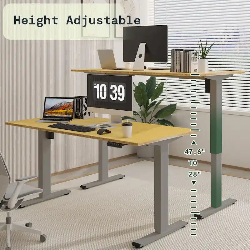 Electric Height-Adjustable Standing Desk with 100% Bamboo Top & Memory Controller