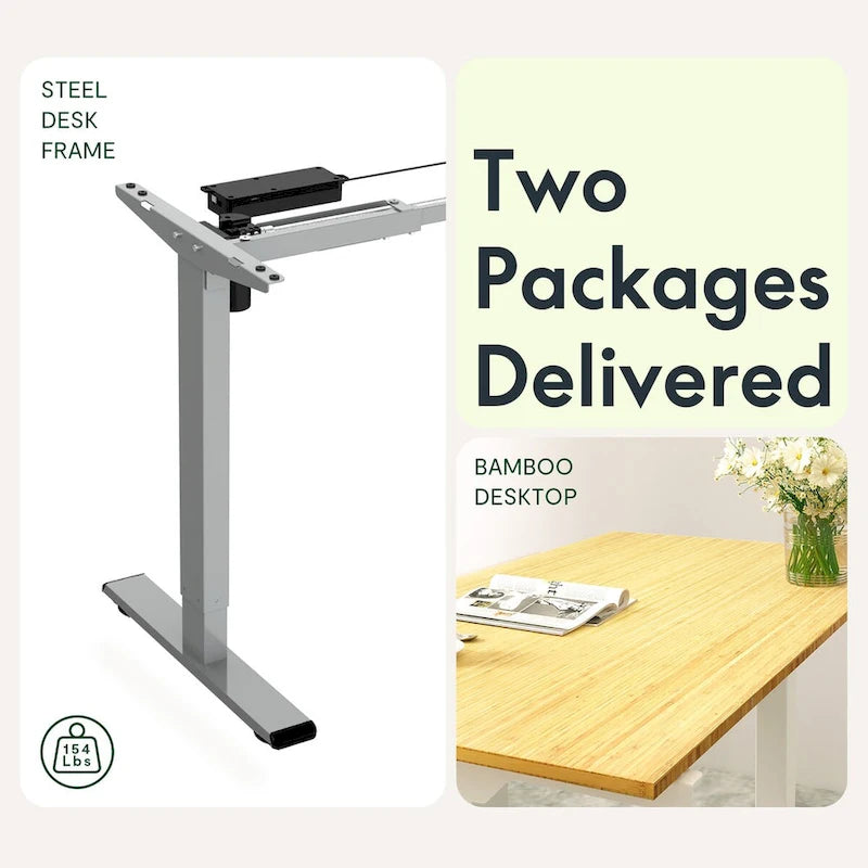 Electric Height-Adjustable Standing Desk with 100% Bamboo Top & Memory Controller