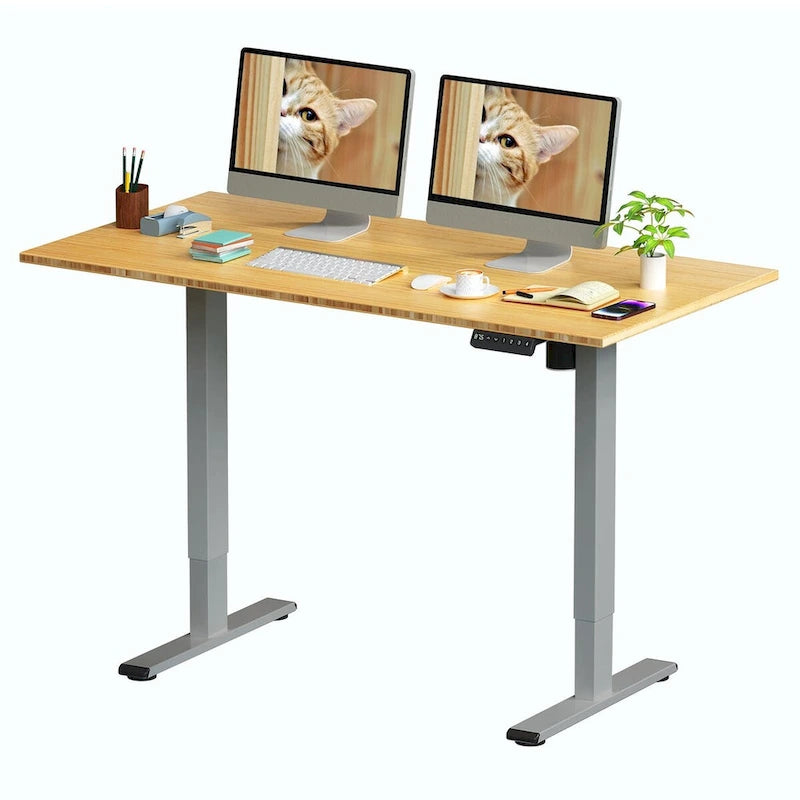 Electric Height-Adjustable Standing Desk with 100% Bamboo Top & Memory Controller