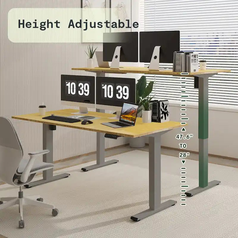 Electric Height-Adjustable Standing Desk with 100% Bamboo Top & Memory Controller
