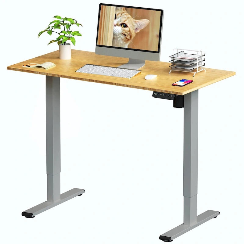 Electric Height-Adjustable Standing Desk with 100% Bamboo Top & Memory Controller