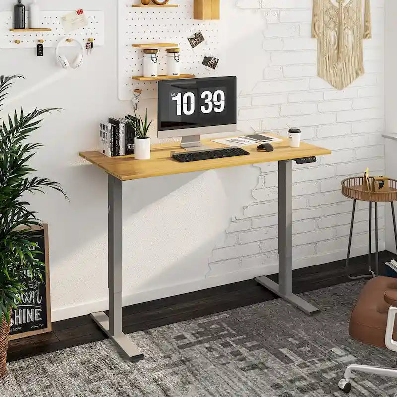 Electric Height-Adjustable Standing Desk with 100% Bamboo Top & Memory Controller