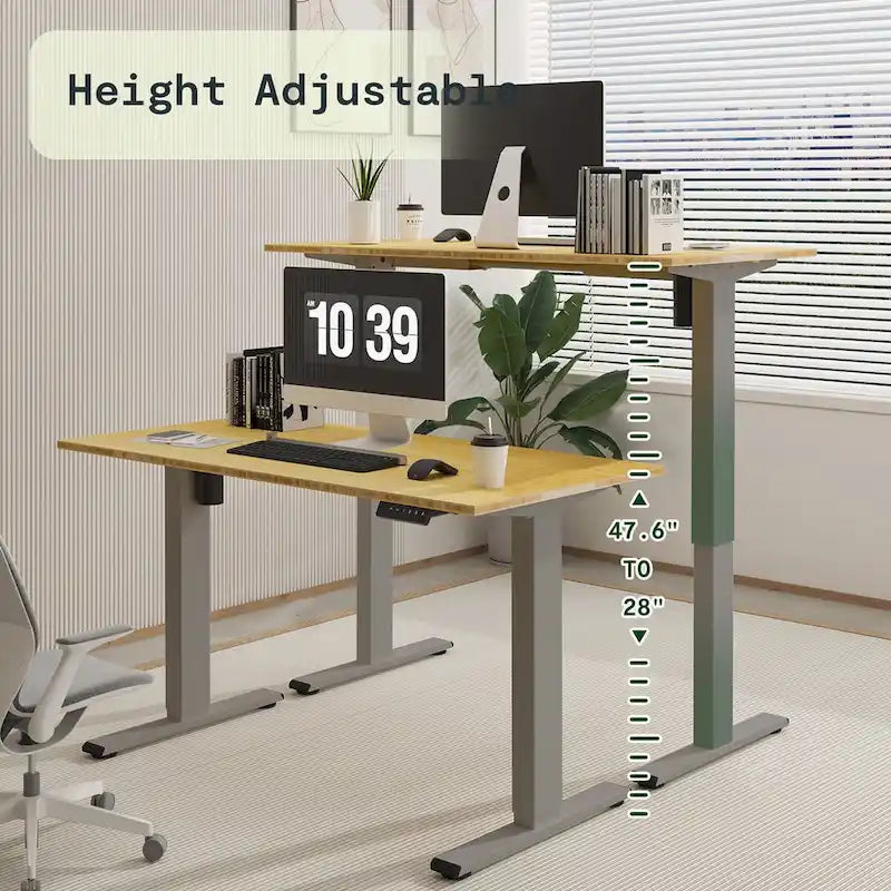 Electric Height-Adjustable Standing Desk with 100% Bamboo Top & Memory Controller