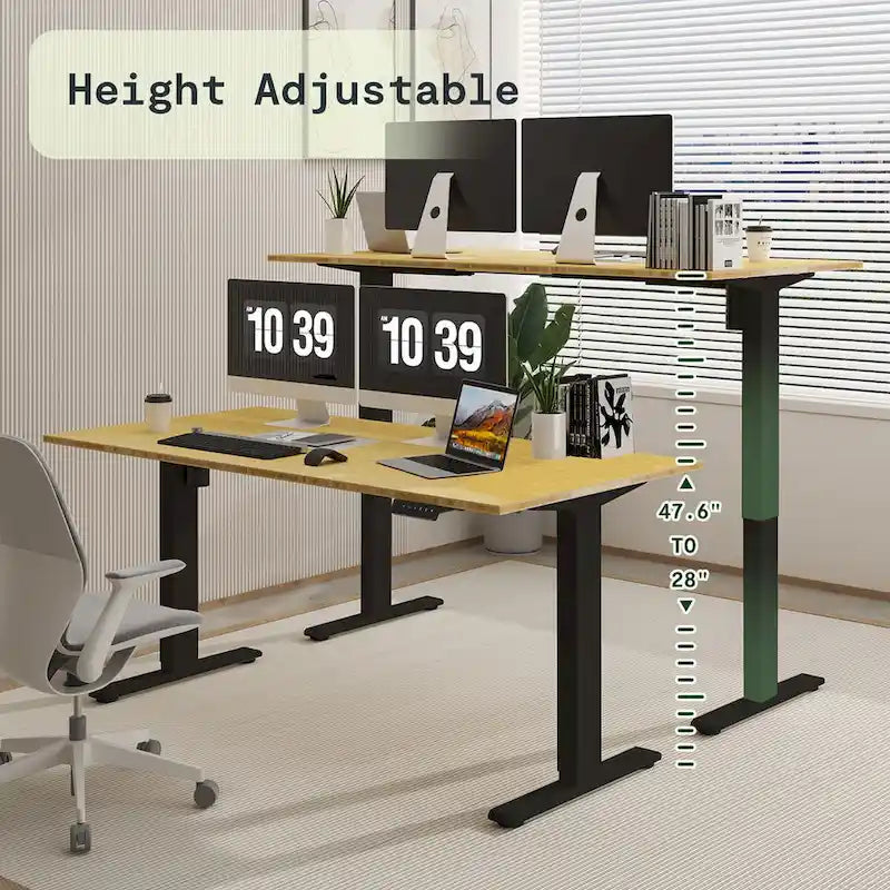Electric Height-Adjustable Standing Desk with 100% Bamboo Top & Memory Controller
