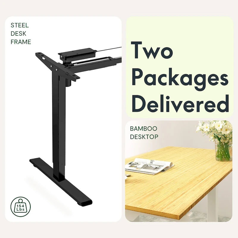 Electric Height-Adjustable Standing Desk with 100% Bamboo Top & Memory Controller