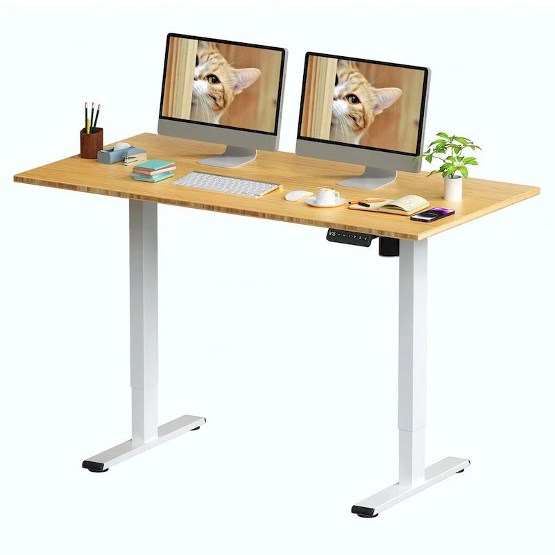 Electric Height-Adjustable Standing Desk with 100% Bamboo Top & Memory Controller