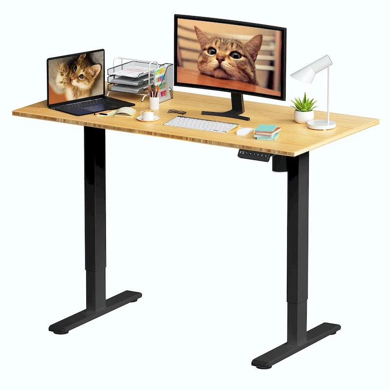 Electric Height-Adjustable Standing Desk with 100% Bamboo Top & Memory Controller