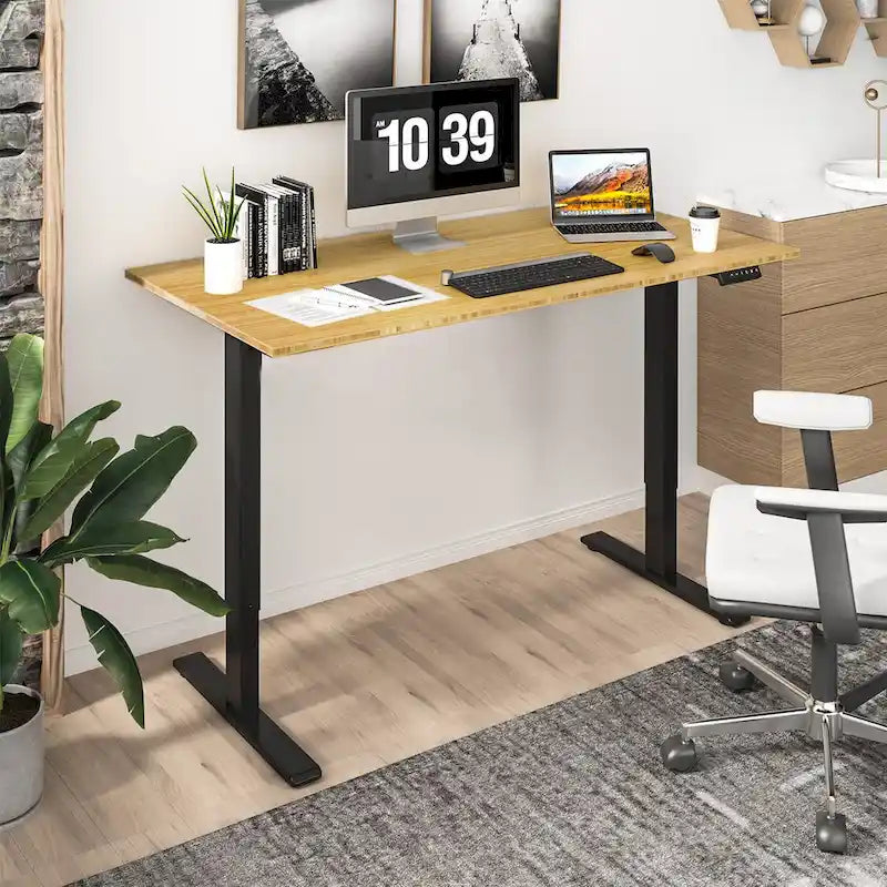 Electric Height-Adjustable Standing Desk with 100% Bamboo Top & Memory Controller
