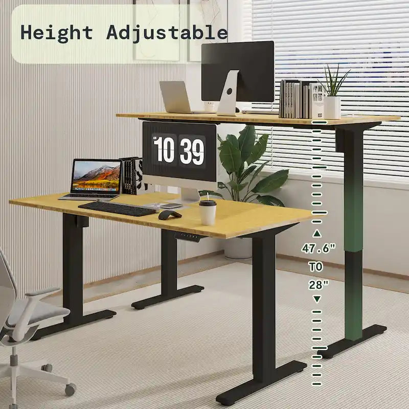 Electric Height-Adjustable Standing Desk with 100% Bamboo Top & Memory Controller