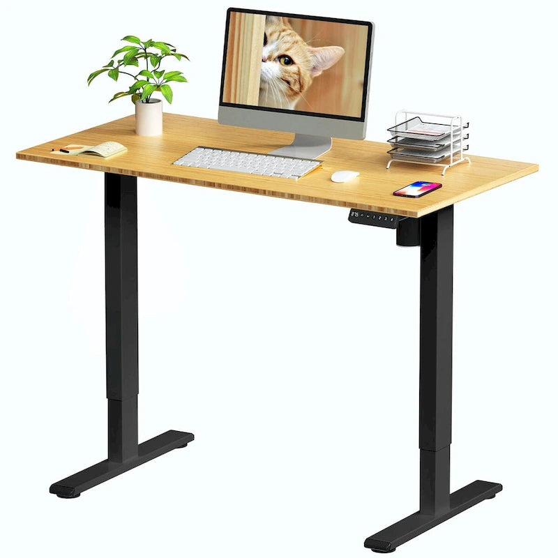 Electric Height-Adjustable Standing Desk with 100% Bamboo Top & Memory Controller