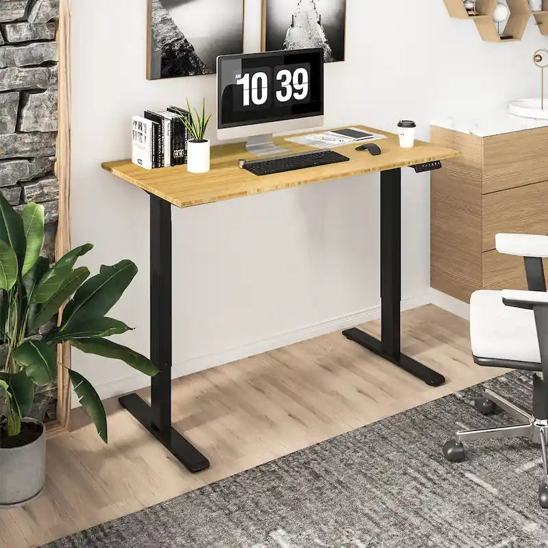 Electric Height-Adjustable Standing Desk with 100% Bamboo Top & Memory Controller