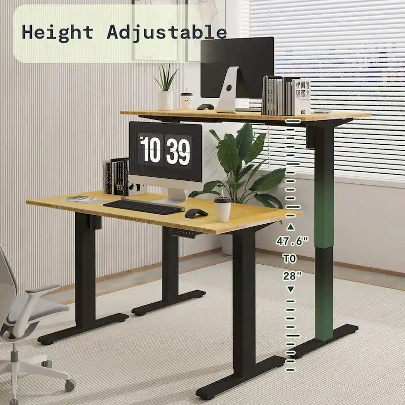 Electric Height-Adjustable Standing Desk with 100% Bamboo Top & Memory Controller