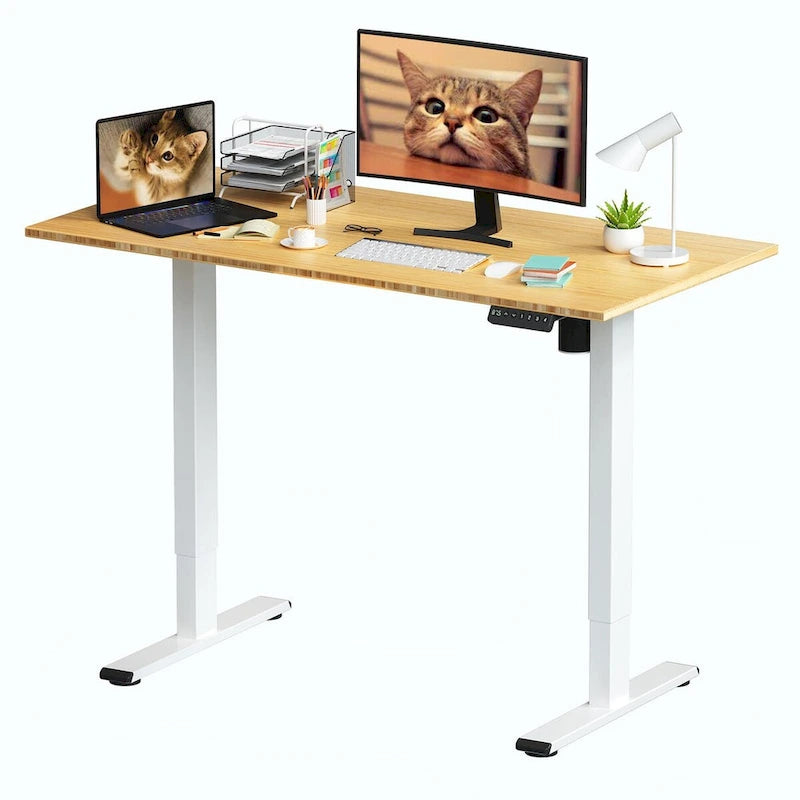 Electric Height-Adjustable Standing Desk with 100% Bamboo Top & Memory Controller