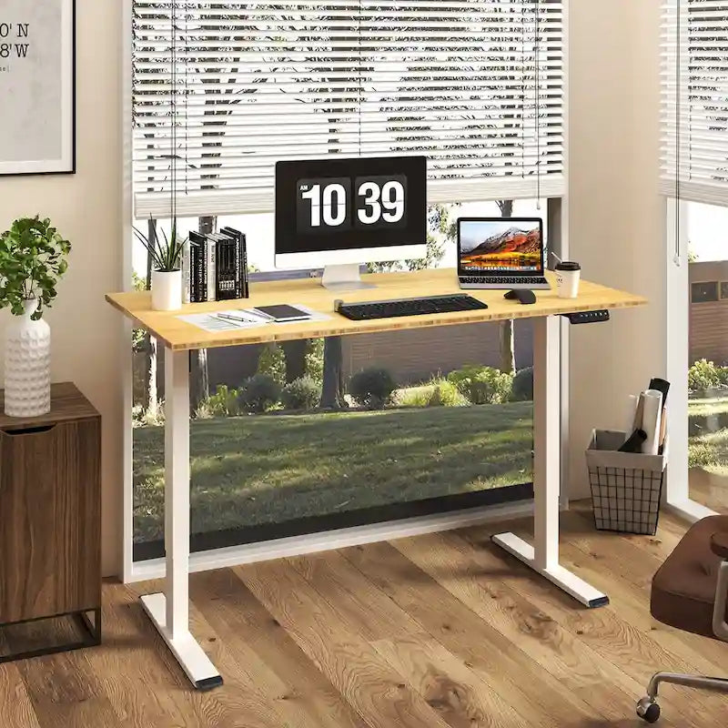 Electric Height-Adjustable Standing Desk with 100% Bamboo Top & Memory Controller