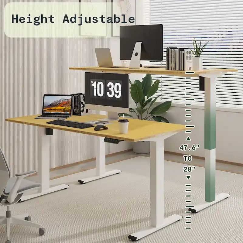 Electric Height-Adjustable Standing Desk with 100% Bamboo Top & Memory Controller