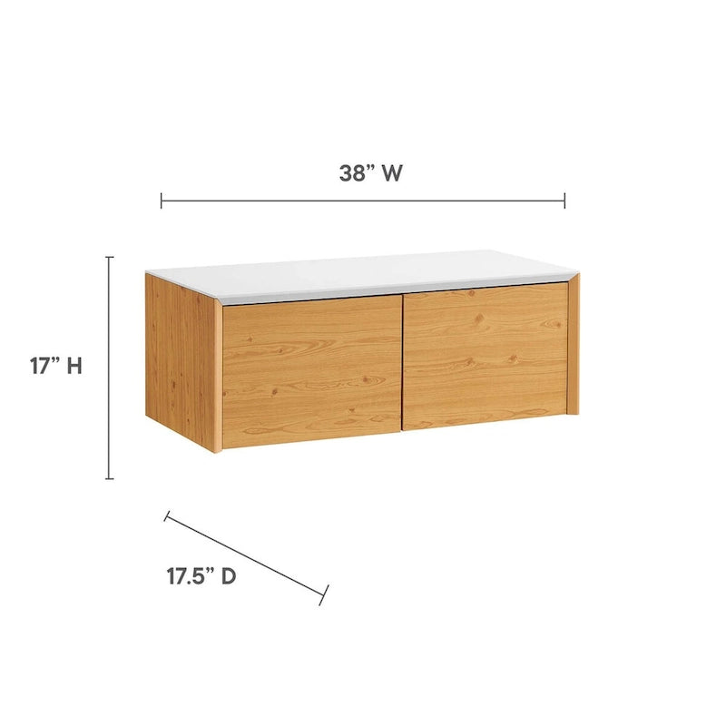 Wall-Mount Office Desk with Storage Cabinet & Floating Shelf