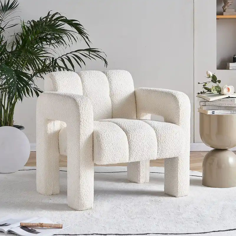Boucle Upholstered Accent Chair with Solid Wood Frame for Living Room