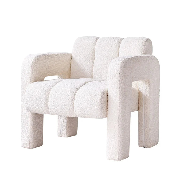 Boucle Upholstered Accent Chair with Solid Wood Frame for Living Room