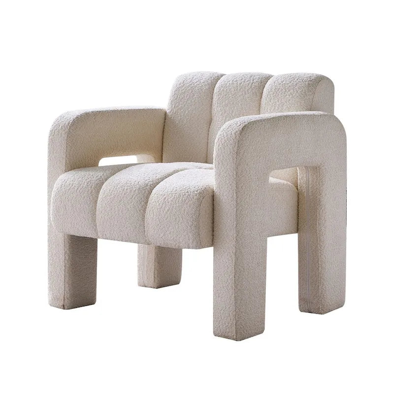 Boucle Upholstered Accent Chair with Solid Wood Frame for Living Room