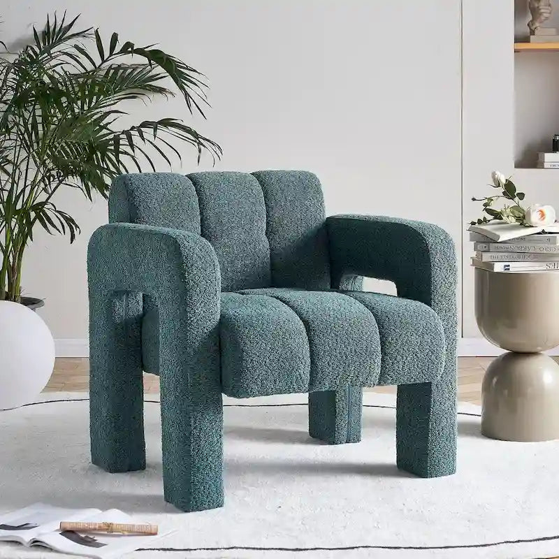 Boucle Upholstered Accent Chair with Solid Wood Frame for Living Room