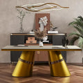 78-Inch Tempered Glass Dining Table with Brushed Gold Tapered Barrel Base — Seats 6 to 8