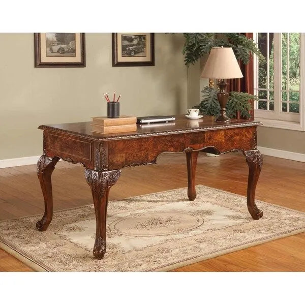 Walnut Finish Executive Desk with Keyboard Drawer and Claw-Leg Detail