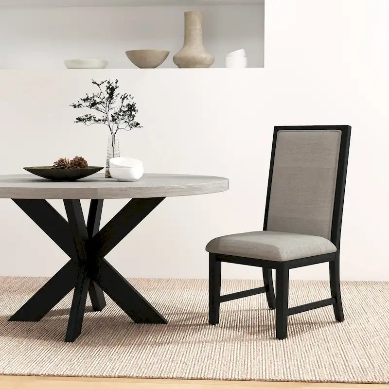 48-Inch Round Dining Table with Criss-Cross Base and Two-Tone Finish