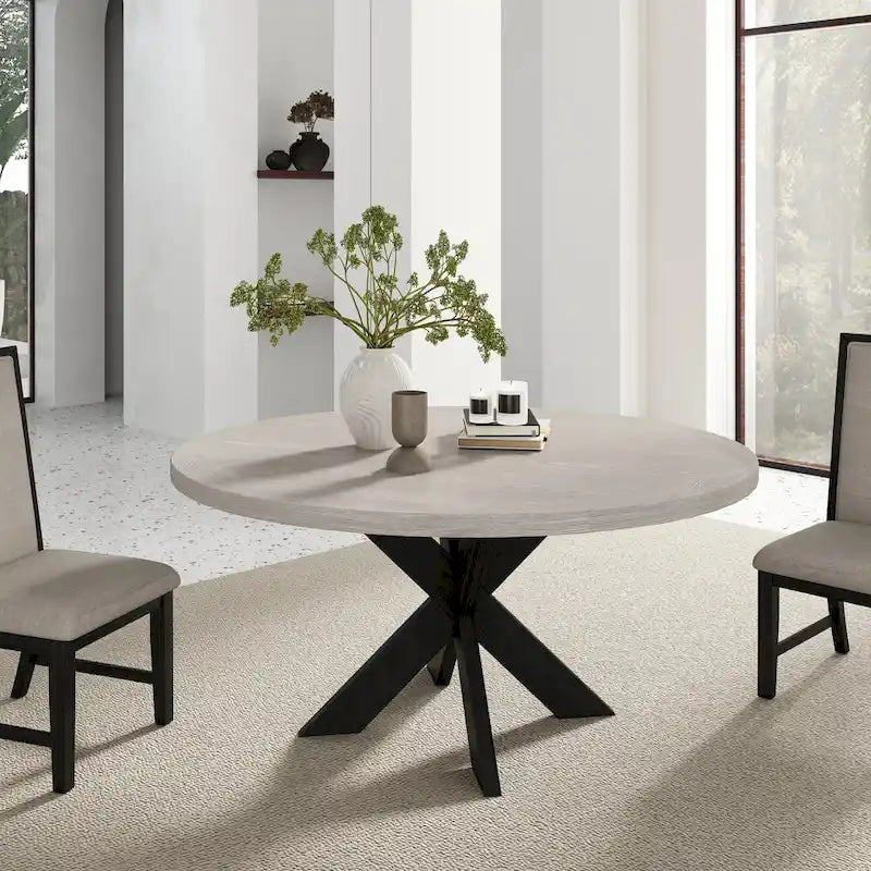 48-Inch Round Dining Table with Criss-Cross Base and Two-Tone Finish