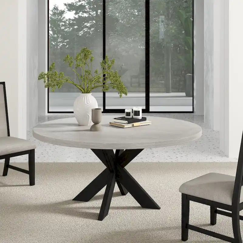 48-Inch Round Dining Table with Criss-Cross Base and Two-Tone Finish