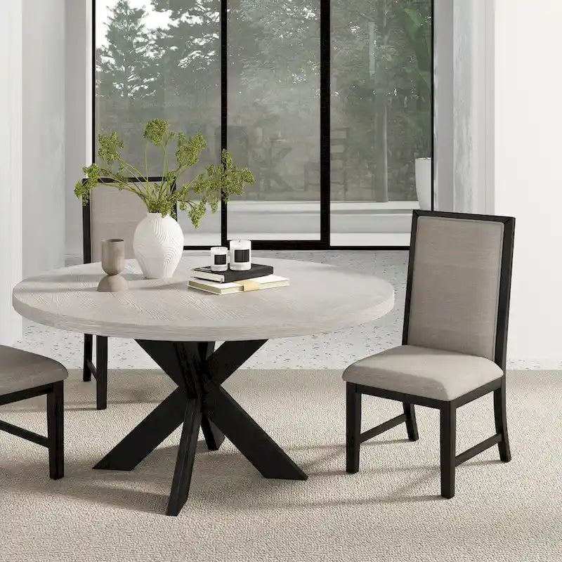 48-Inch Round Dining Table with Criss-Cross Base and Two-Tone Finish