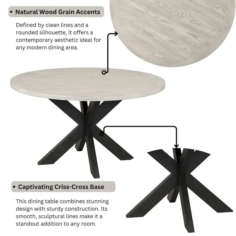 48-Inch Round Dining Table with Criss-Cross Base and Two-Tone Finish