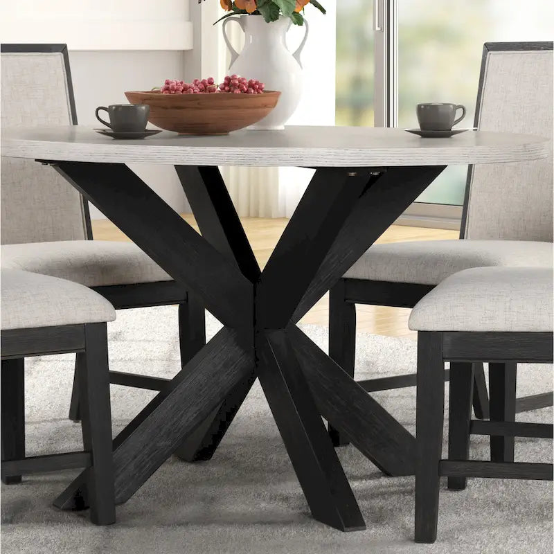 48-Inch Round Dining Table with Criss-Cross Base and Two-Tone Finish